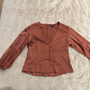 Express Satin dusty rose blouse slight puff balloon sleeve